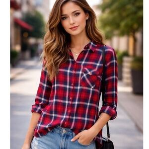 Miss Daisy Plaid Womens Button Down Shirt Size Medium